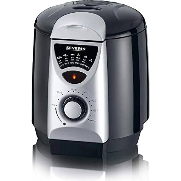 Severin FR 2408 2-in-1 Mini-Fritteuse, Fritteuse-Fondue 840 W, Inkl. 6 Fondue-Gabeln, 200 g Frittiermenge Silber-schwarz – Bild 2