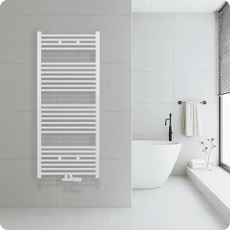 Belrad Badheizkörper mit Mittelanschluss, modernes Handtuchheizkörper aus Qualitätsstahl, weiß pulverbeschichtet, wandmontagefähig & wasserbetrieben, robuste & langlebige Badezimmer Heizung – Bild 1