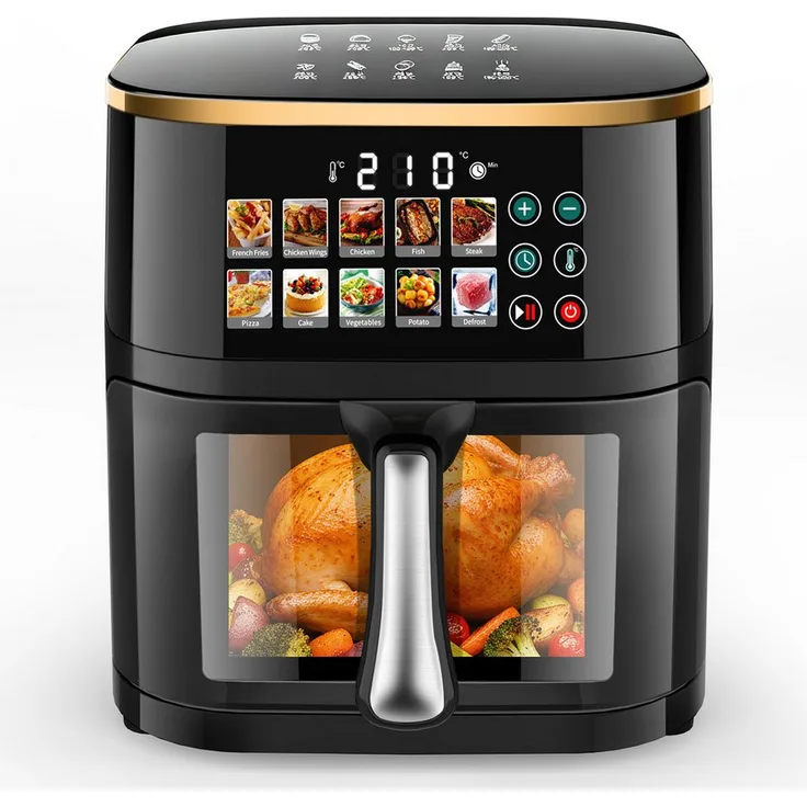 oyajia Heißluftfritteuse XXL Airfryer 10L, LED-Farbdisplay, 10 Programme, Touchscreen, einfache Reinigung, 2000 W, schwarz
