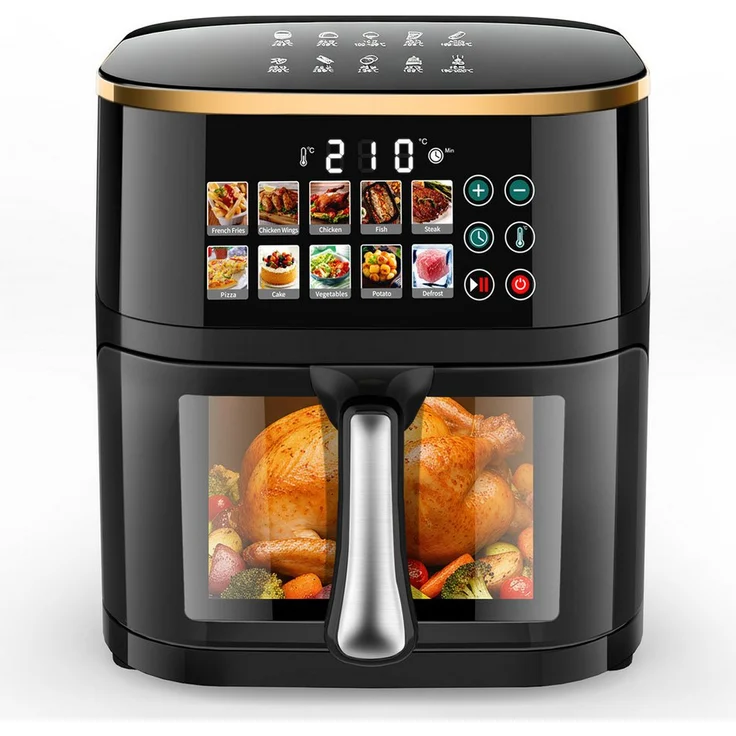 oyajia Heißluftfritteuse XXL Airfryer 10L, LED-Farbdisplay, 10 Programme, Touchscreen, einfache Reinigung, 2000 W, schwarz