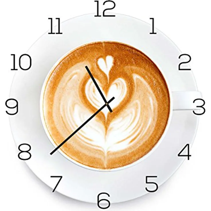 levandeo Wanduhr aus Glas 30x30cm Uhr als Glasbild Küche Cappuchino Kaffee Coffee Deko