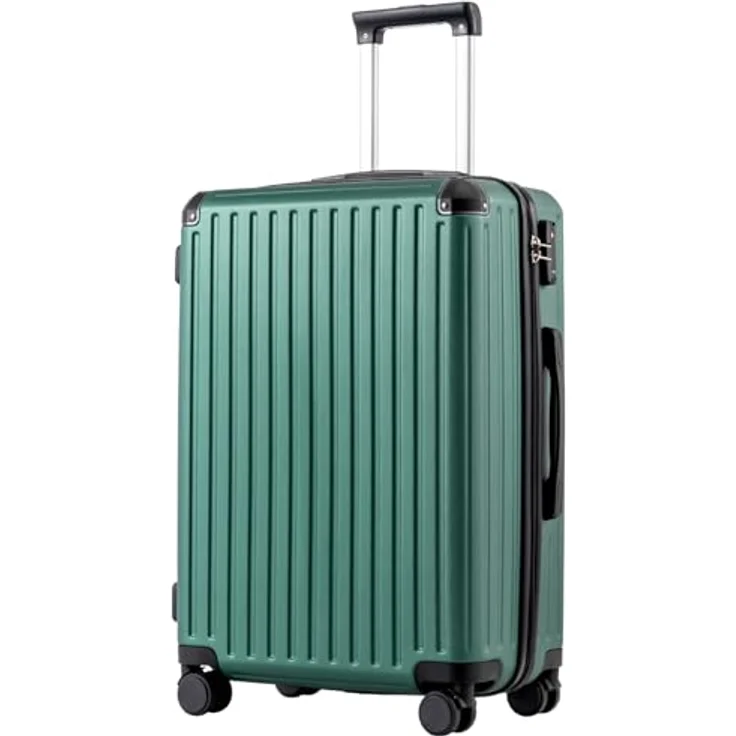 COOLIFE Mittelgroßer Hartschalen-Koffer Trolley von ABS-Material mit TSA-Schloss, Teleskopgriff und 4 Zwillingsrollen, Dunkelgrün – Bild 1