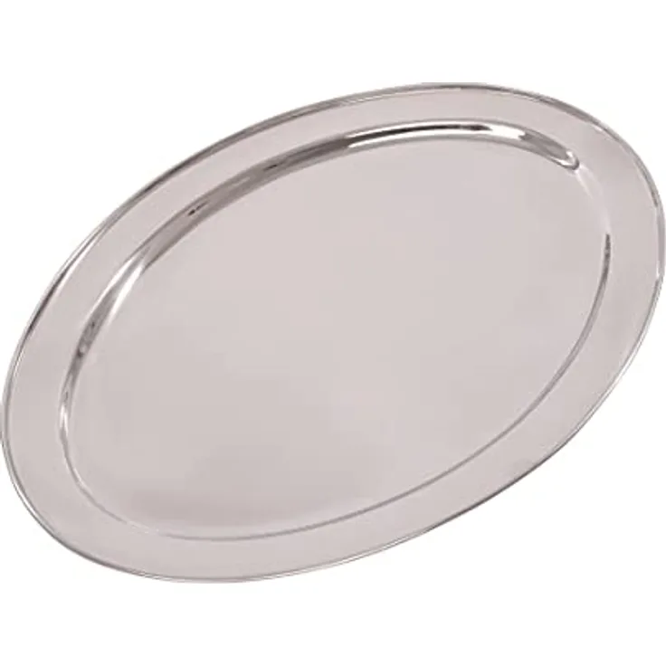 Olympia Ovales Serviertablett mit breitem erhöhten Rand aus Edelstahl, 660 mm