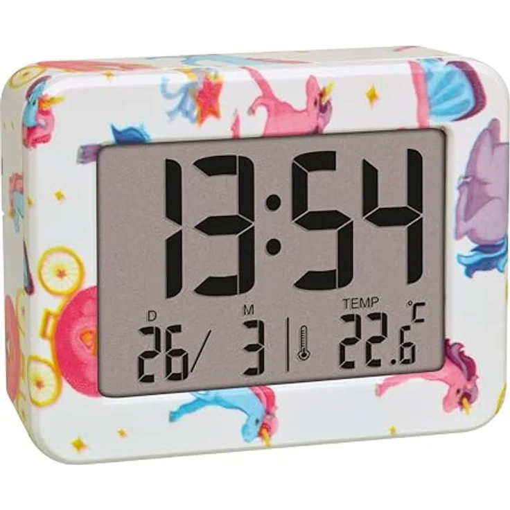 TFA Dostmann Unicorn Kinder Wecker Mini 60.2044.41, Digitalwecker mit Datum, Innentemperatur, Weckalarm, batteriebetrieben, Einhorn Motiv für Kinderzimmer – Bild 1