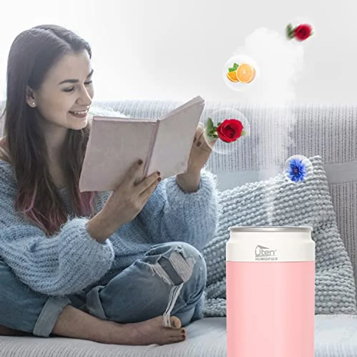 Luftbefeuchter Schlafzimmer, Uten Mini Humidifier Cool Mist, Aroma Diffuser USB und Akku mit automatische Abschaltung, 2 Nebelmodus, Nachtlicht für Auto,Büro Pflanze – Bild 3