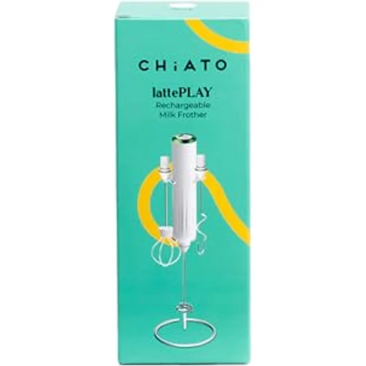 CHiATO LattePLAY, wiederaufladbarer Milchaufschäumer mit 3 Geschwindigkeitsstufen und 3 austauschbaren Aufsätzen - Weiß – Bild 3