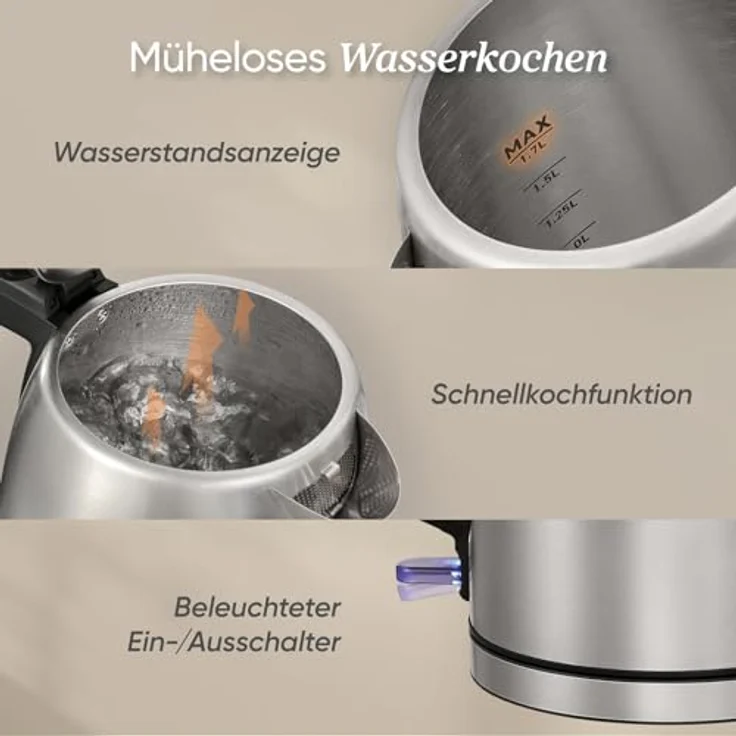 Cosori Wasserkocher Edelstahl 1,7 L, 2200W, mit Strix-Thermostat und LED Beleuchtung – Bild 4
