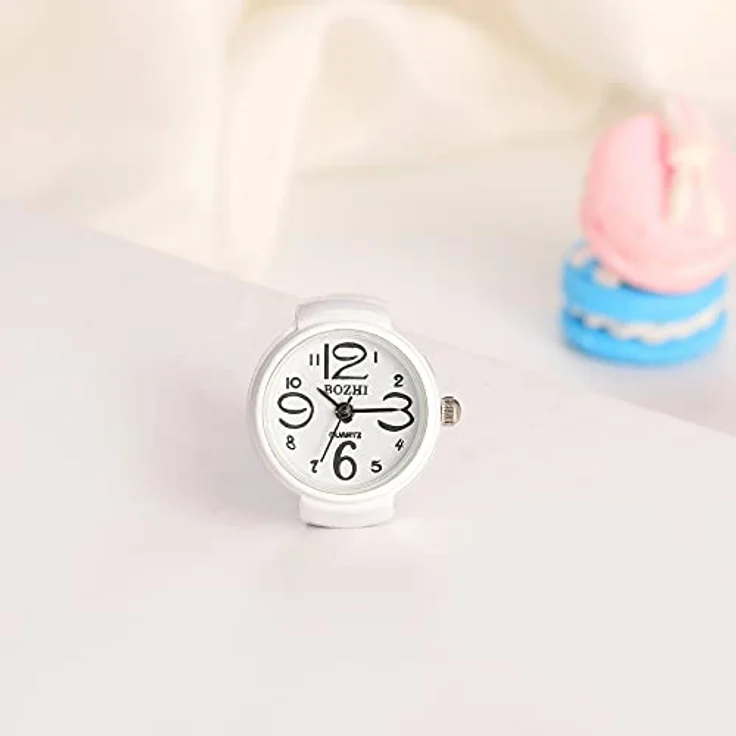 JewelryWe Damen Ringuhr, elastische Fingeruhr mit analogem Quarzwerk, weiß, Geschenk für Mädchen – Bild 4