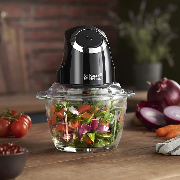 Russell Hobbs Zerkleinerer 24662-56, 200 Watt, 500ml Glasbehälter inkl. Deckel, Ein-Hand-Bedientaste, für Gemüse, Obst & Fleisch, matt schwarz – Bild 6