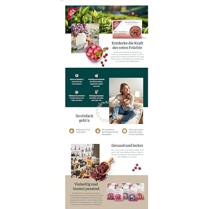 H&S Cranberry-Acerolakirsche Früchtetee mit Vitamin C, 20 Filterbeutel à 2,8 g – Bild 7