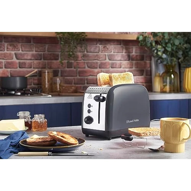 Russell Hobbs Toaster [für 2 Scheiben] Colours Plus Edelstahl Grau (extra breite Toastschlitze, inkl. Brötchenaufsatz, 6 Bräunungsstufen + Auftaufunktion, Lift & Look-Funktion, 1600W) 26552-56 – Bild 2