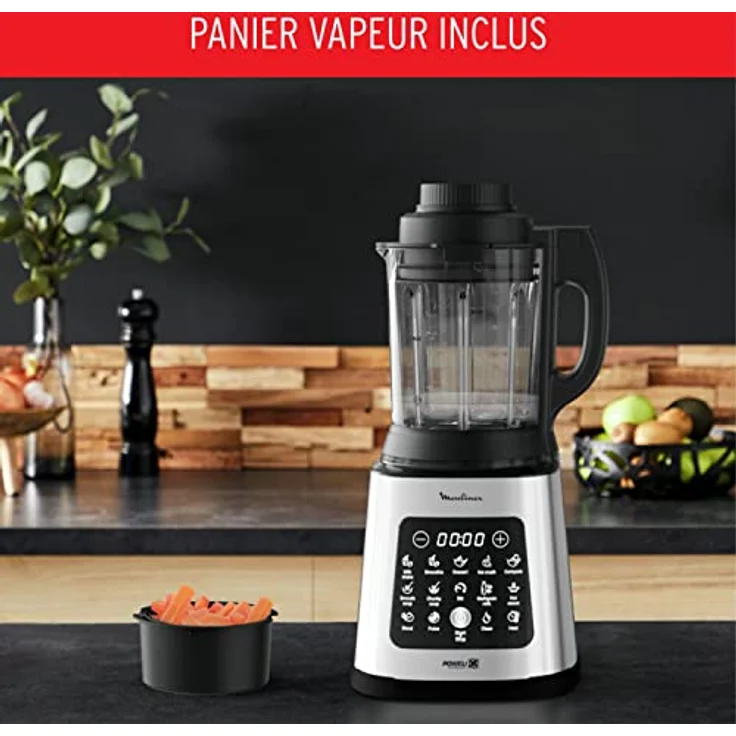 Moulinex LM83SD10 Perfectmix Cook Standmixer 1400 W, 10 Automatikprogramme, abnehmbare Klingen, Tiefenreinigungsfunktion, Dampfkorb, silber, schwarz – Bild 5