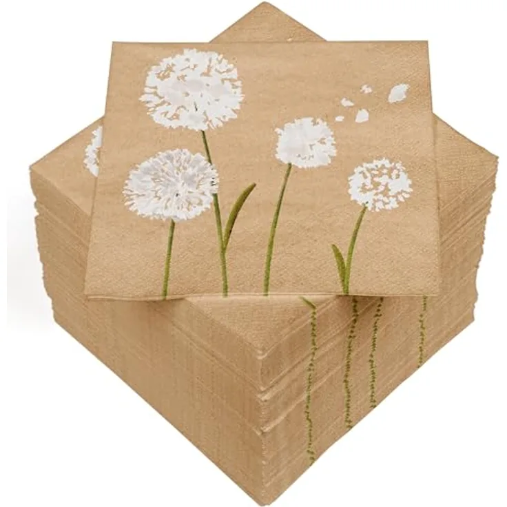 HEKU 100 Servietten, 3-lagig, 33x33cm, Pusteblume nature, saugfähig und praktisch verpackt, ideal für besondere Anlässe