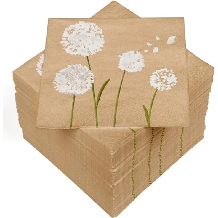 HEKU 100 Servietten, 3-lagig, 33x33cm, Pusteblume nature, saugfähig und praktisch verpackt, ideal für besondere Anlässe – Bild 1