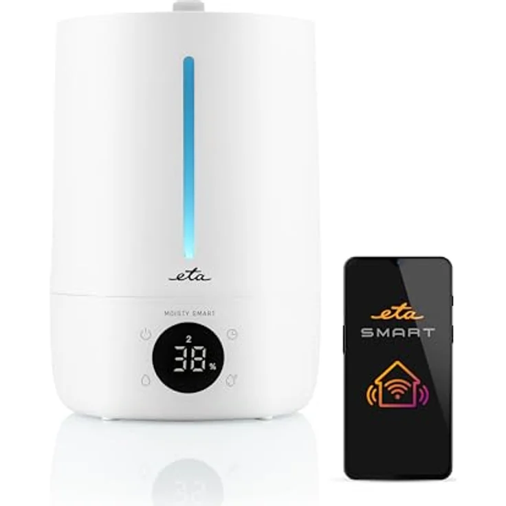 ETA 262990000, Luftbefeuchter und Aroma-Diffusor, Weiß, Ultrasonic-Technologie, 5 Liter Tank, bis zu 30 Stunden Betriebszeit, ETA SMART App Steuerung, geeignet für Räume bis zu 40 m² – Bild 1