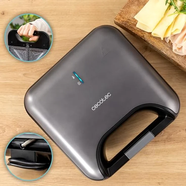 Cecotec Sandwichmaker Rock’nToast Combo, 3-in-1 mit RockStone-Beschichtung, Edelstahl, 800 W, 3 Platten für Sandwiches und Grillen – Bild 2