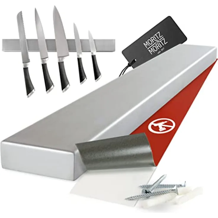 Moritz & Moritz Magnetleiste Messer selbstklebend 40cm aus Edelstahl - Hochwertiger Messerhalter magnetisch für Küchenutensilien, max. 5 kg, rostfrei