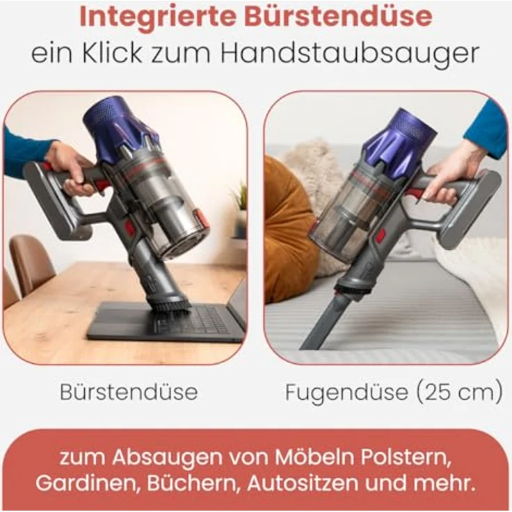 ProfiCare® PC BS 3148, Akku Staubsauger kabellos 2in1, 22,2V, 35 min Laufzeit, 105.000 U/Min, für Tierhaare, LED-Display, beutellos – Bild 5