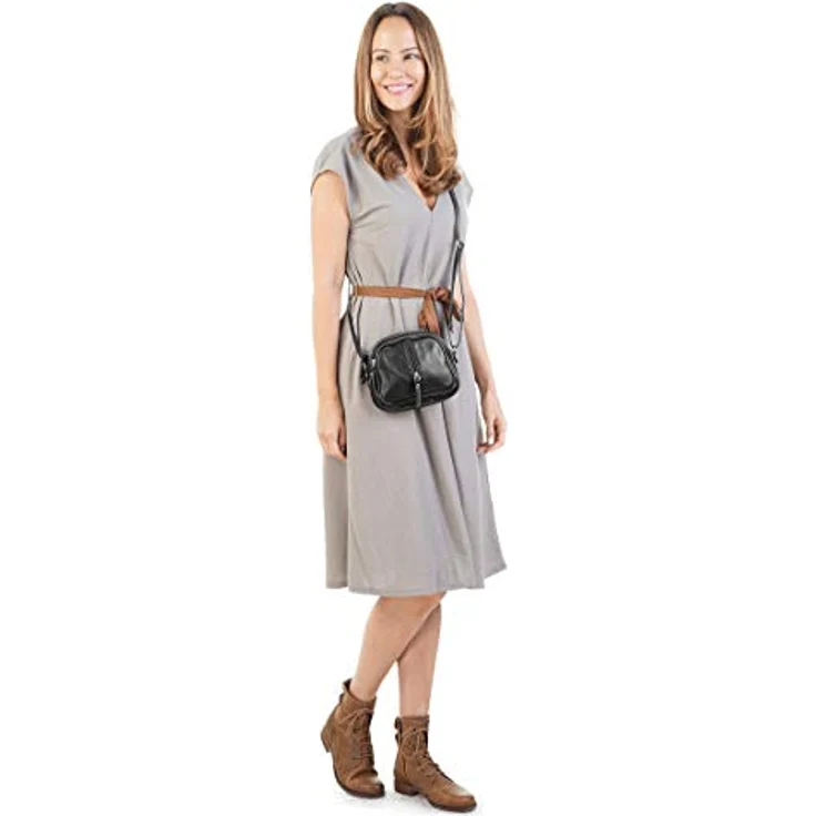 Cluty Umhängetasche, echt Leder, Made in Italy, 3 Fächer, längenverstellbarer Schultergurt, schwarz – Bild 3