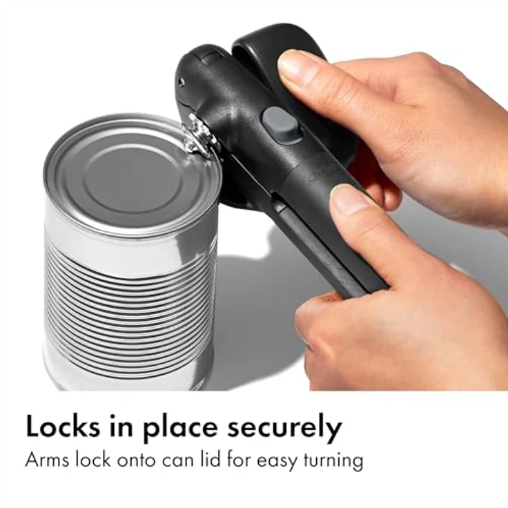 OXO Good Grips Lock & Go Dosenöffner, ergonomischer Dosenöffner mit rutschfestem Griff und Edelstahlrad für freihändige Deckelentfernung – Bild 4