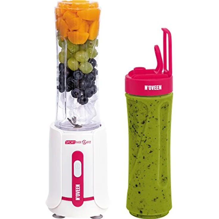 NOVEEN Mini Standmixer Smoothie Maker, Blender (300 Watt) inkl. 2 Trinkflaschen (pink) – Bild 2