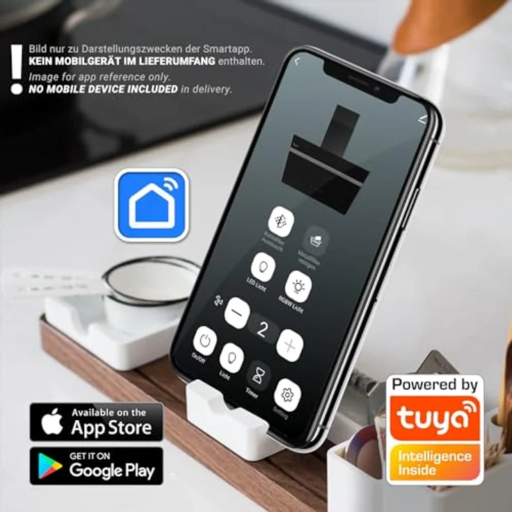 Dunstabzugshaube 60 cm | Wandhaube | kopffrei | schwarz | Glas | Abluft | Umluft | Schräghaube | WiFi Smart App | RGBW-LED-Beleuchtung | Touch Bedienung | ALPINA609HC – Bild 3