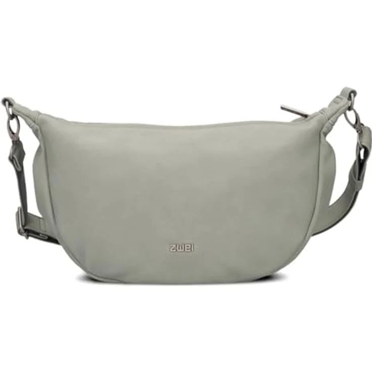 Zwei Mademoiselle.M Umhängetasche 34 cm, robuste Polyurethan-Handtasche mit Handyfach und verstellbarem Umhängeriemen, grau – Bild 4