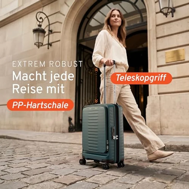 Stratic Novium 4 Rollen Kabinentrolley S 55 cm mit Laptopfach und Dehnfalte, petrol – Bild 4