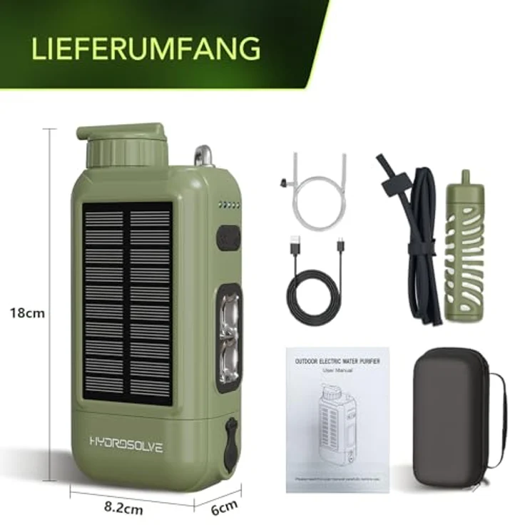 Neues Wasser HYDROSOLVE SolarPro Outdoor Wasserfilter, elektrisch mit 0,01-µm-Filtration, 5200-mAh-Akku, USB & Solar-Energie, tragbar – Bild 9
