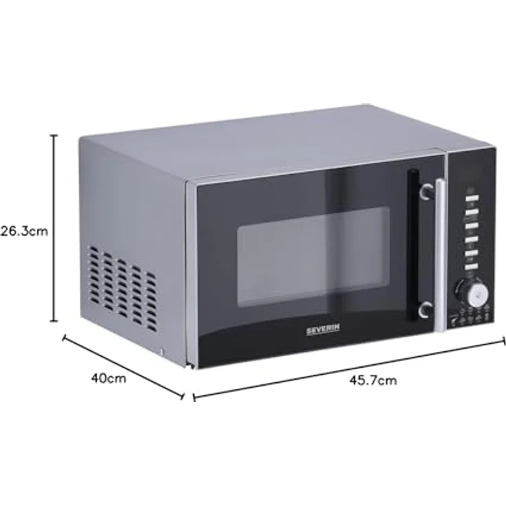 Severin MW 7773 Mikrowelle mit Grill, 20 Liter, 800 Watt, Standgerät, Heißluft, Grill, Pizzastufe, schwarz, silber – Bild 5