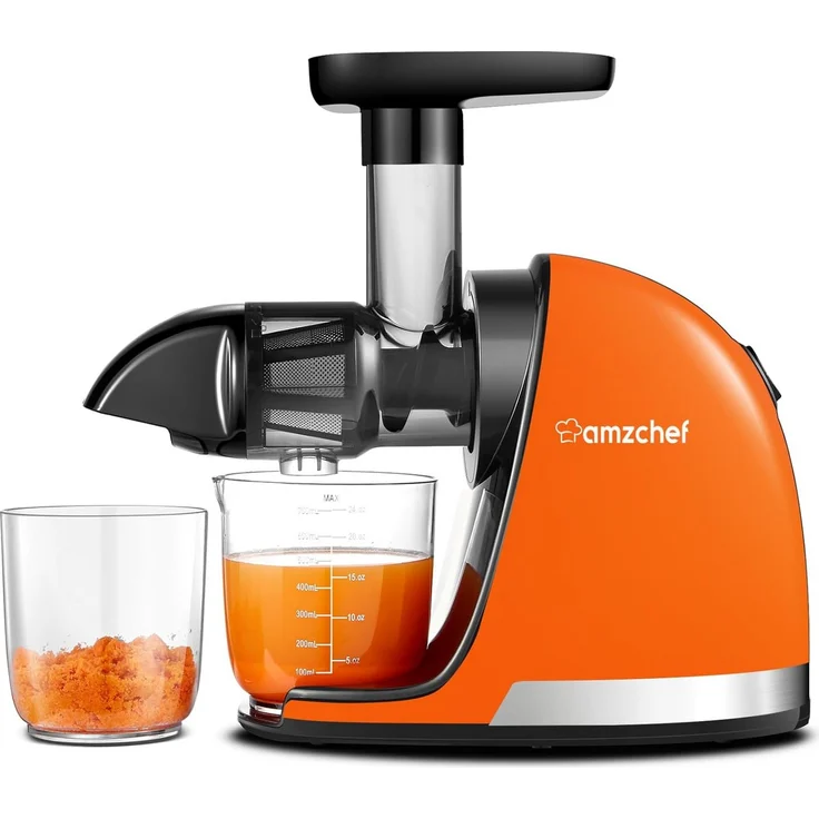 AMZCHEF Slow Juicer ZM1501, 4-in-1 Entsafter für Obst & Gemüse mit 7-stufiger Schneckentechnologie, Edelstahlfilter, 150 W, BPA-frei, leise, Umkehrfunktion