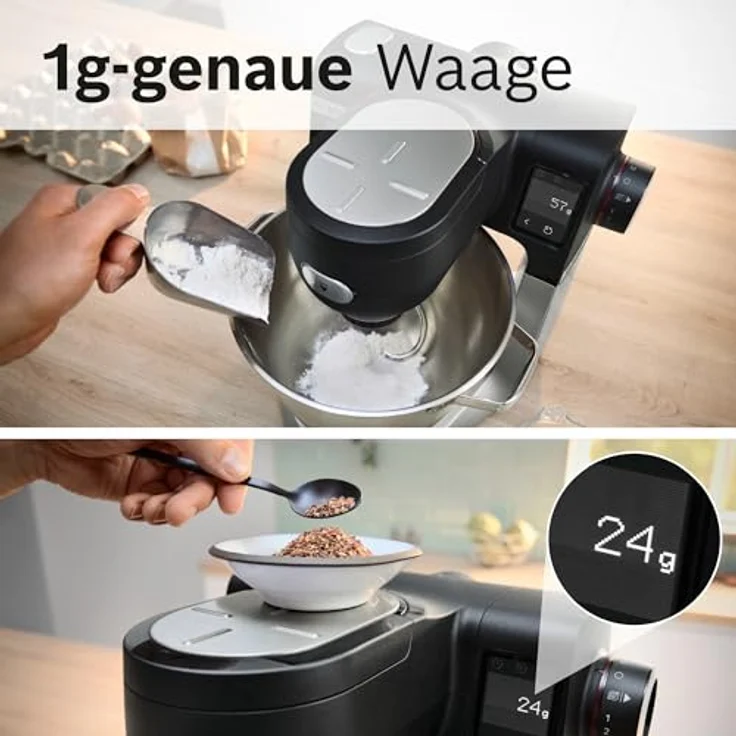 Bosch Küchenmaschine Serie 6 MUMS6ZS13D, Sensortechnologie mit 1g genauer Waage, 1600 W, 5,5 l Edelstahlschüssel, integr. Timer, Durchlaufschnitzler, schwarz/Edelstahl gebürstet – Bild 5