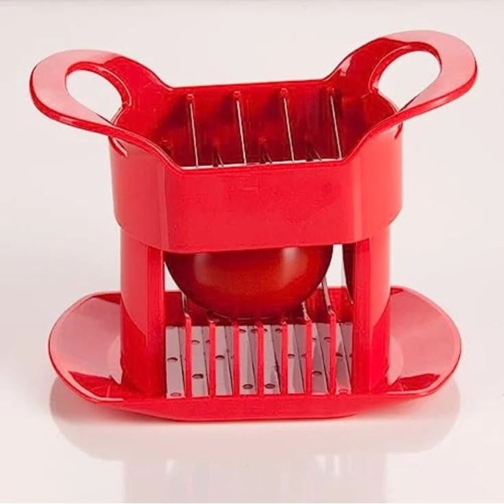 Genius Gemüseschneider Tomatenschneider, 8-fach Edelstahl-Klingen für schnelles Schneiden von Tomaten und Mozzarella, inkl. Auffangunterteil – Bild 3