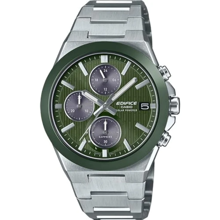 Casio Edifice EFS-S650D-3AEF, Herrenuhr Solar Chronograph mit Edelstahl-Armband und grünem Zifferblatt – Bild 2