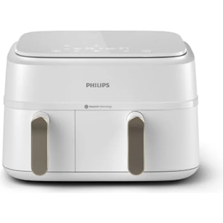 Philips Heißluftfritteuse 3000 Series NA353/10, Dual Basket Airfryer mit 9L Kapazität (3L+6L), 2750 W, RapidAir Technologie, Digitales Display, HomeID App, Weiß/Champagne – Bild 1