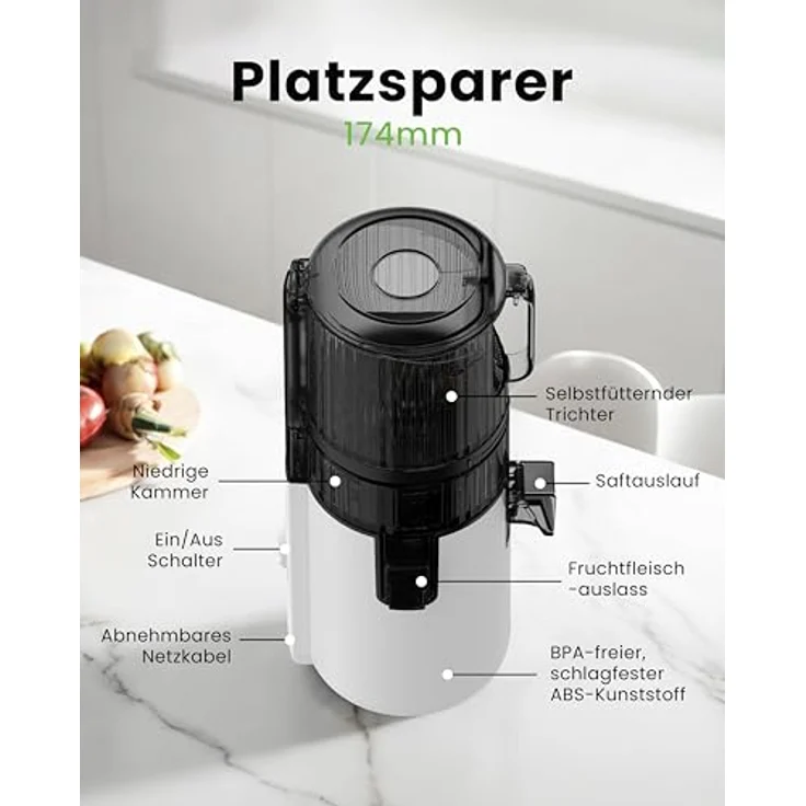 Hurom Entsafter H70ST, Slow-Squeeze-Technologie, großer Einfüllschacht – Bild 9