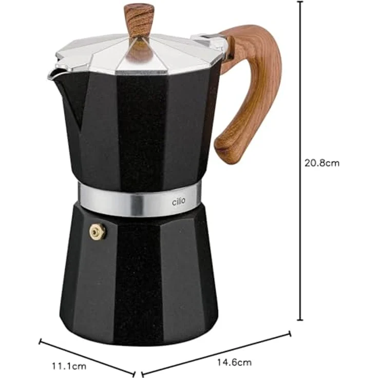 Cilio Espressokocher CLASSICO NATURA, Kaffeekocher mit Griff und Deckelknopf in Holzoptik, für 6 Tassen, Höhe: 19 cm, Durchmesser: 10 cm – Bild 4