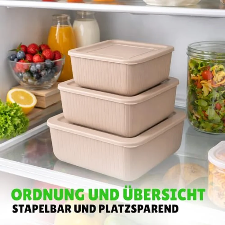 HOPEG Frischhaltedose 3er Set, Luftdicht und BPA-frei, verschiedene Größen (0,5 L, 1 L, 1,5 L), Beige – Bild 5