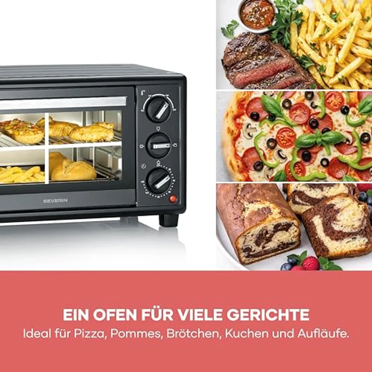 Severin TO 2078, Back- und Toastofen mit 20L, 230°C, 120Min. Timer, Ober- und Unterhitze, 1600W, schwarz – Bild 4