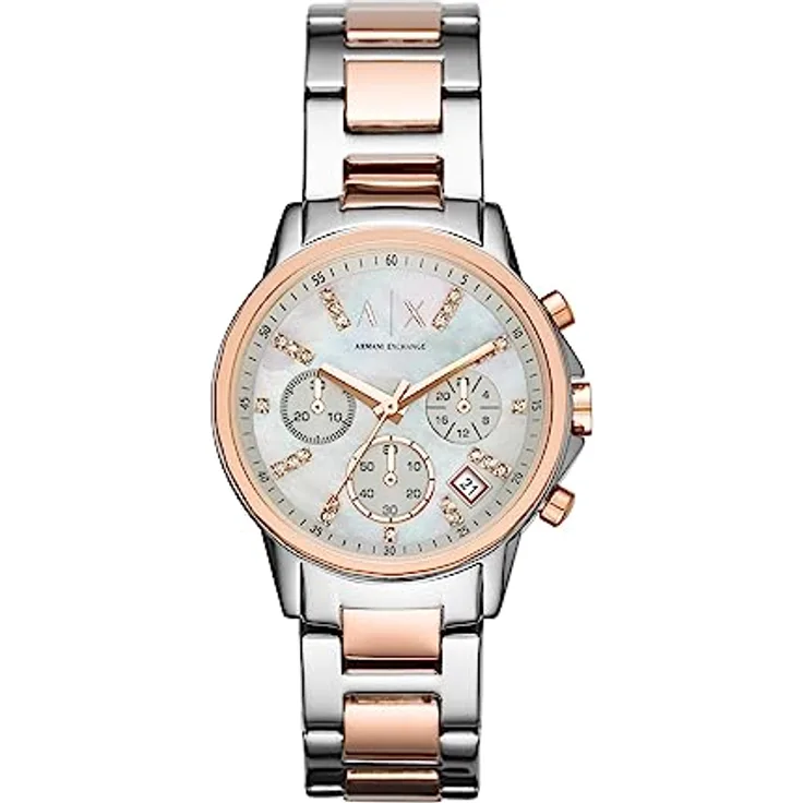 Armani Exchange Uhr für Damen , QuarzChronographenwerk, 36mm 2T Silber/Rose Edelstahlgehäuse mit Edelstahlarmband, AX4331
