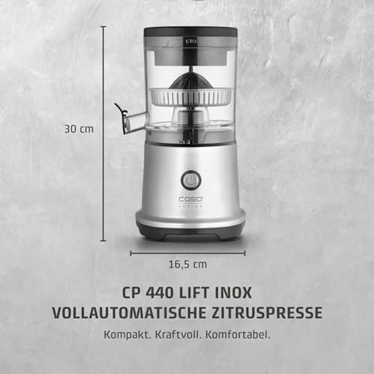 Caso CP 440 Lift Inox, elektrische Zitruspresse aus Edelstahl, BPA-frei, Universal-Presskegel für alle Zitrusfrüchte, spülmaschinengeeignet – Bild 2