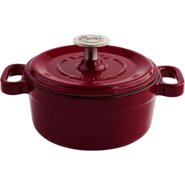 Sallys Gusseisen-Serviertopf 14 cm, Exzellente Wärmeleitung und Langanhaltende Wärmespeicherung, Ofenfest, für alle Herdarten, Bordeaux
