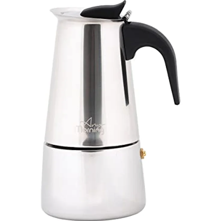 Any Morning Edelstahl Moka Pot, 200 ml, Induktionsgeeignet, 4-Tassen Espressokocher mit Sicherheitsventil, robust und stilvoll – Bild 1