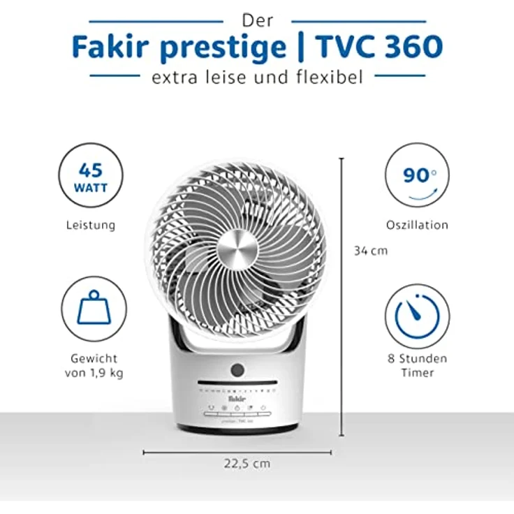 Fakir Tischventilator TVC 360 Grad Ventilator, weiß/schwarz – Bild 3