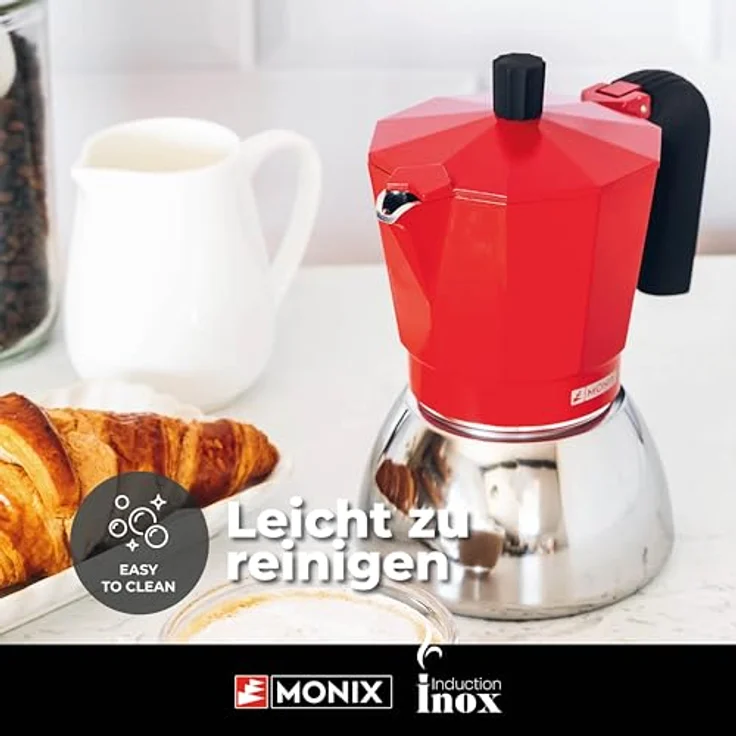Bra Espressokocher BRA INOX RED 9T, italienische Kaffeemaschine aus Edelstahl mit 470 ml Kapazität für 9 Tassen, induktionsgeeignet, rot – Bild 4