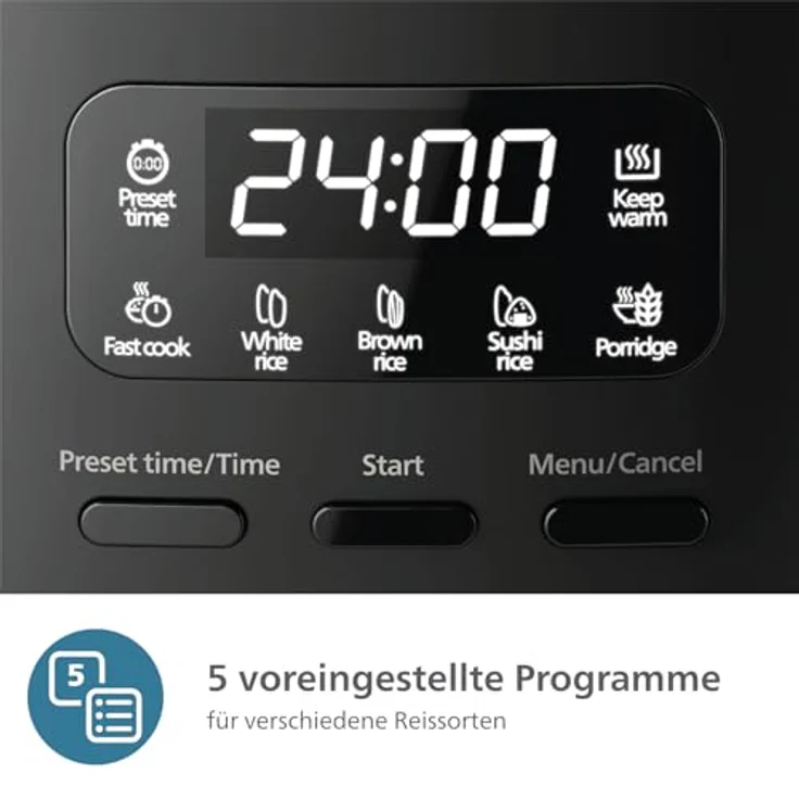 Philips Mini Reiskocher 3000 Series HD3080/80, 5 Programme, 0,54 l, 400 W, schwarz, ideal für 1-3 Personen – Bild 4