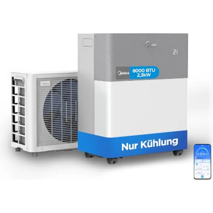 Midea Portasplit Cool Mobile Split-Klimaanlage, 8000 BTU, 3-in-1 Kühlen, Entfeuchten & Ventilieren, Inverter, 38 dB