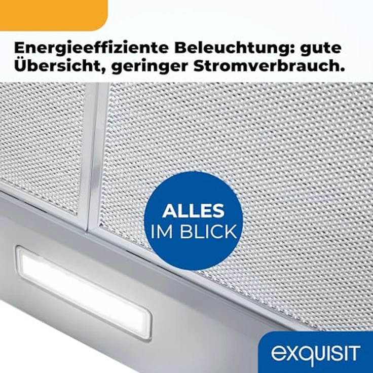Exquisit UBH50-020 Dunstabzugshaube, 50cm breit, Abluftbetrieb, Edelstahloptik, 3 Lüftungsstufen, Metallfettfilter – Bild 8