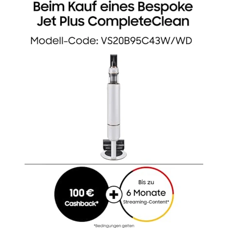 Samsung Bespoke Jet Plus CompleteClean Akku-Staubsauger, Teleskopierbar, All-in-one Clean Station, Inkl. Ersatz-Akku und Zubehör, Misty White, VS20B95C43W/WD – Bild 2