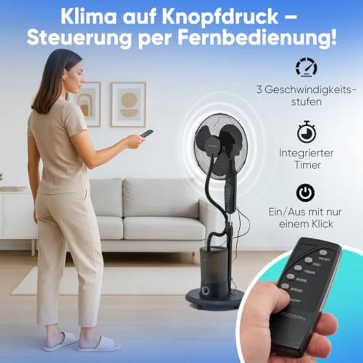 ProfiCare® Fan PC VL 3142 LB, Standventilator leise mit Luftbefeuchter, Schwenkfunktion, höhen- und neigungsverstellbar, 3 Stufen, Timer und Fernbedienung – Bild 5